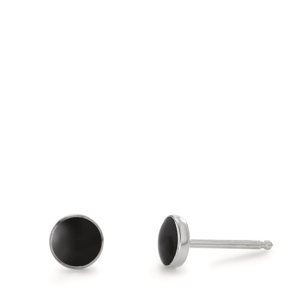 Stud earrings Silver Onyx 2 Stones Ø6 mm