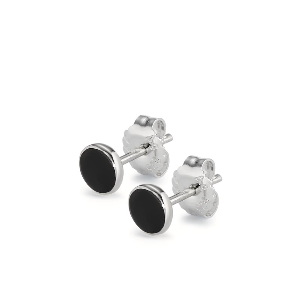 Stud earrings Silver Onyx 2 Stones Ø6 mm