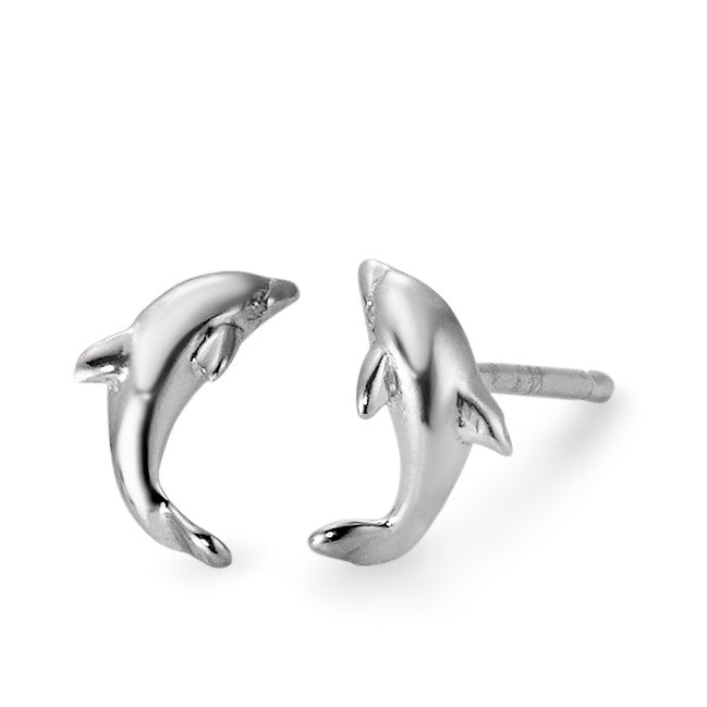 Stud earrings Silver Rhodium plated Dolphin