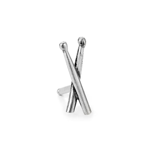 Single stud earring Silver Patinated Music