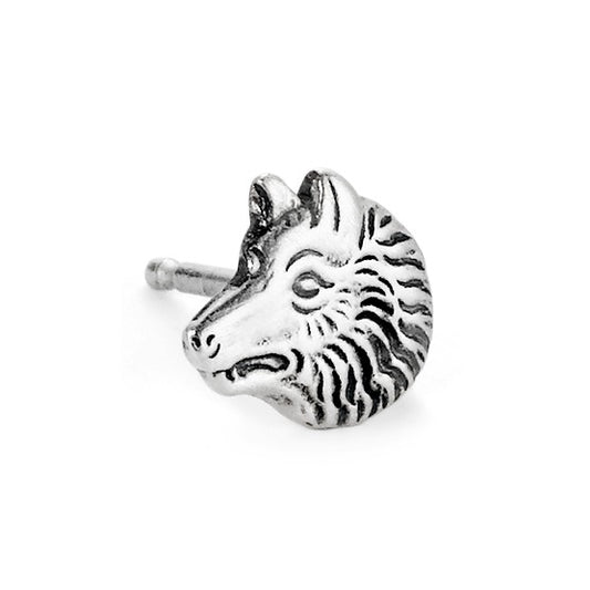 Single stud earring Silver Patinated Wolf