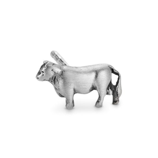 Single stud earring Silver Patinated Bull