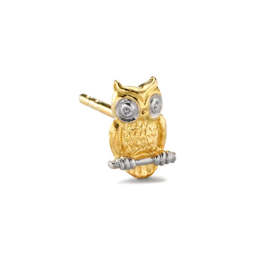 Single stud earring 9k Yellow Gold Owl