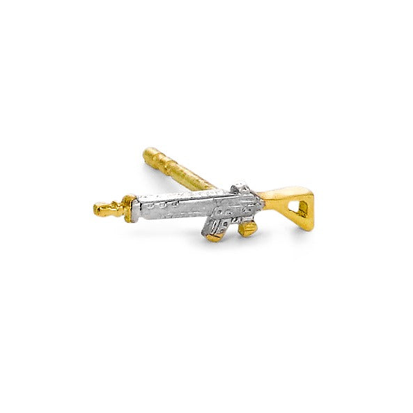 Single stud earring 18k Yellow Gold Assault Rifle