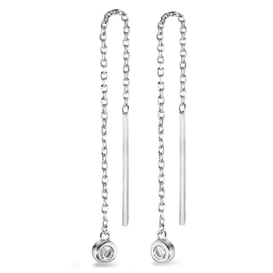 Threader Earrings Silver Zirconia 2 Stones Rhodium plated Ø3 mm