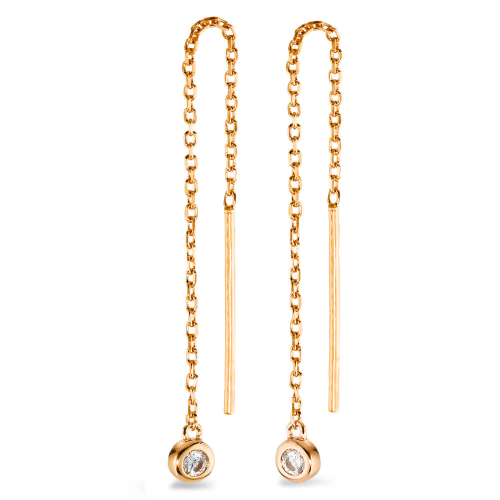 Threader Earrings Bronze Zirconia 2 Stones Gold plated Ø3 mm