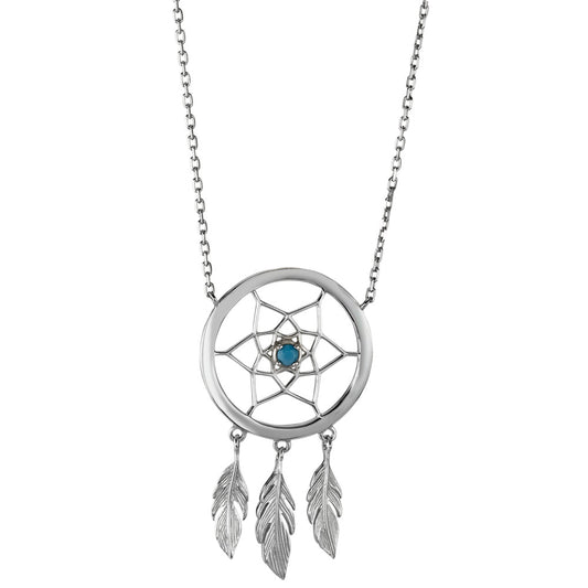 Necklace Silver [synth. Stein] Turquoise Rhodium plated Dreamcatcher 40-45 cm Ø20 mm