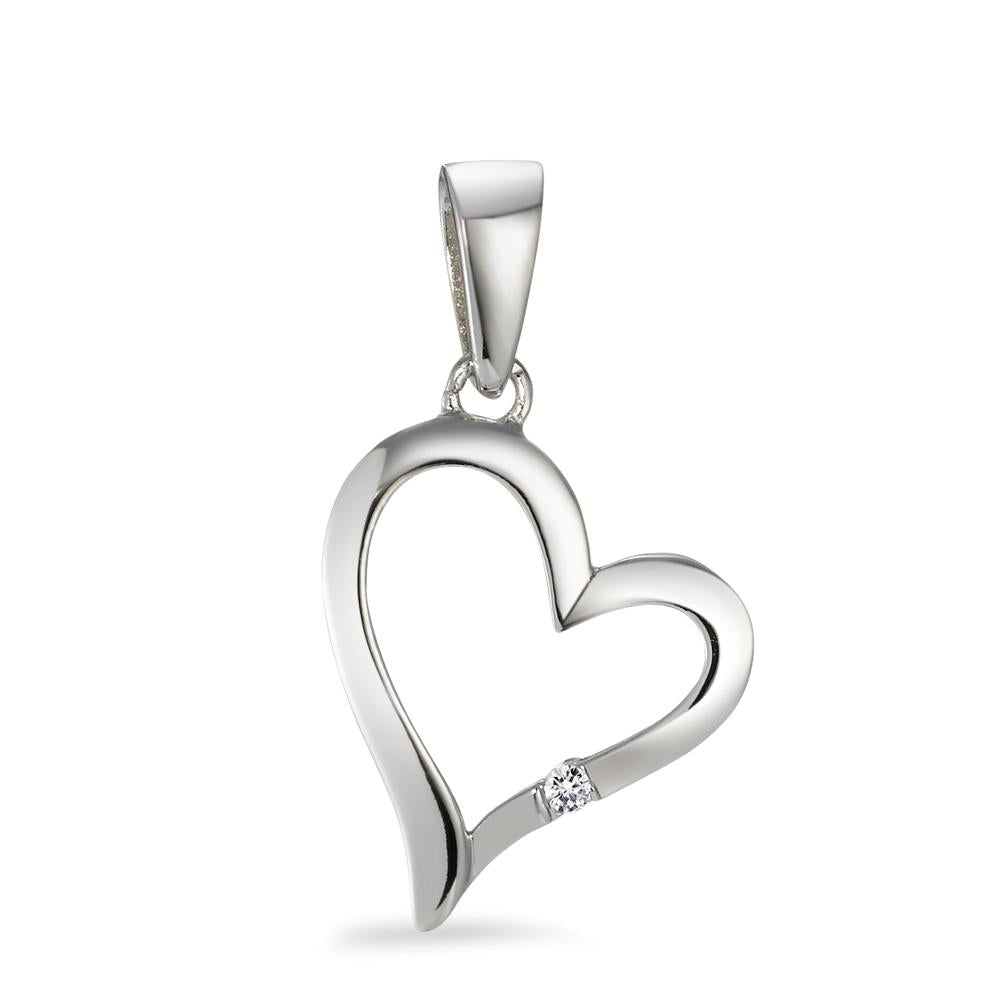 Pendant Silver Zirconia White Rhodium plated Heart