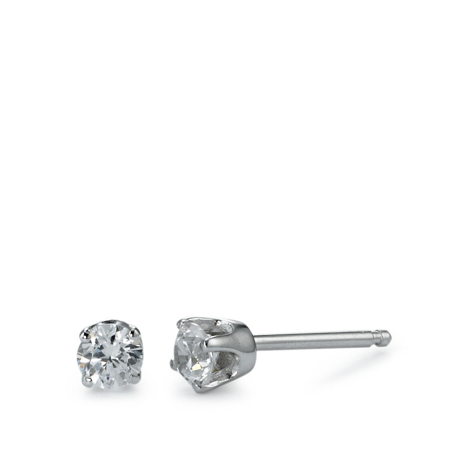 Stud earrings Silver Zirconia White, 2 Stones Rhodium plated