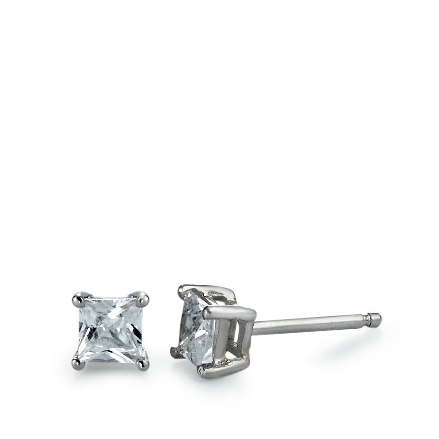 Stud earrings Silver Zirconia White, 2 Stones Rhodium plated