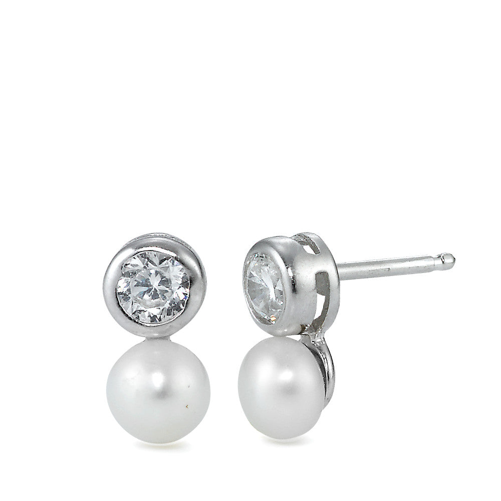 Stud earrings Silver Zirconia 2 Stones Rhodium plated