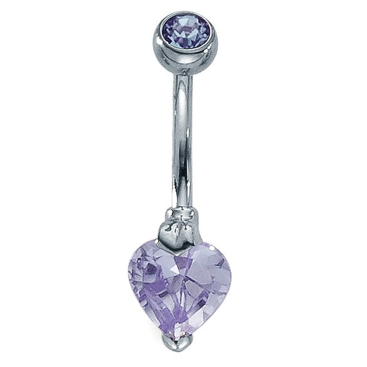 Navel piercing Stainless steel Zirconia Lavender, 2 Stones Heart