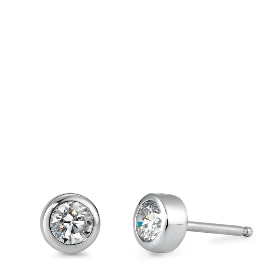 Stud earrings Silver Zirconia 2 Stones Rhodium plated