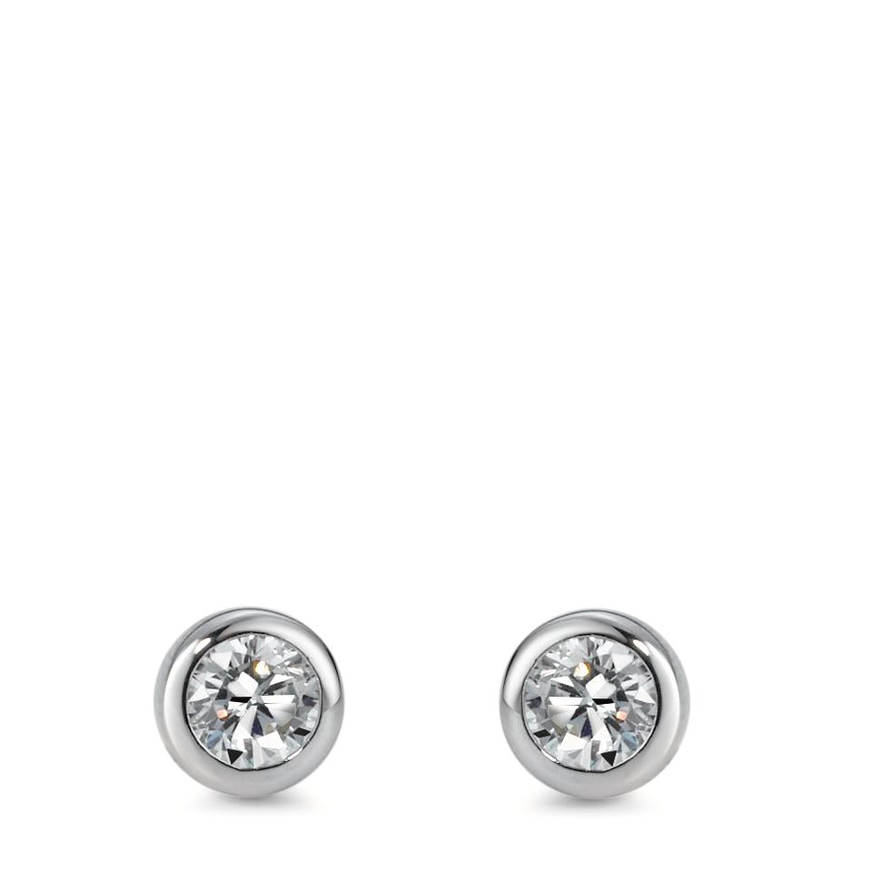 Stud earrings Silver Zirconia 2 Stones Rhodium plated