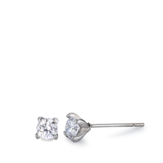 Stud earrings Stainless steel Zirconia 2 Stones Ø4 mm