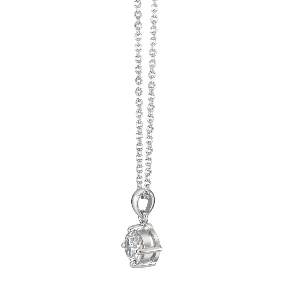 Necklace with pendant Silver Zirconia White, round, 6 mm Rhodium plated 40-45 cm