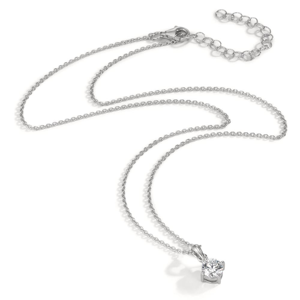 Necklace with pendant Silver Zirconia White, round, 6 mm Rhodium plated 40-45 cm