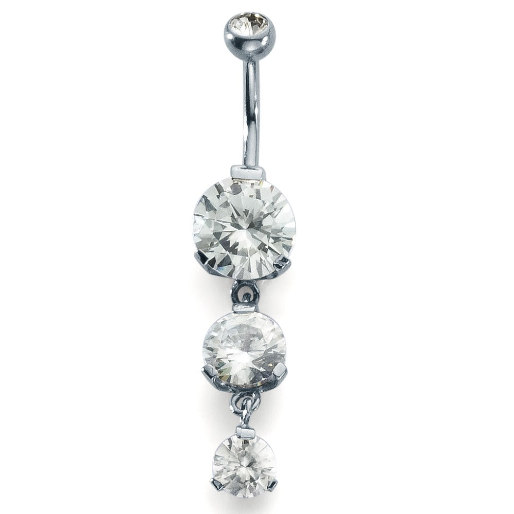 Navel piercing Stainless steel Crystal White, 4 Stones