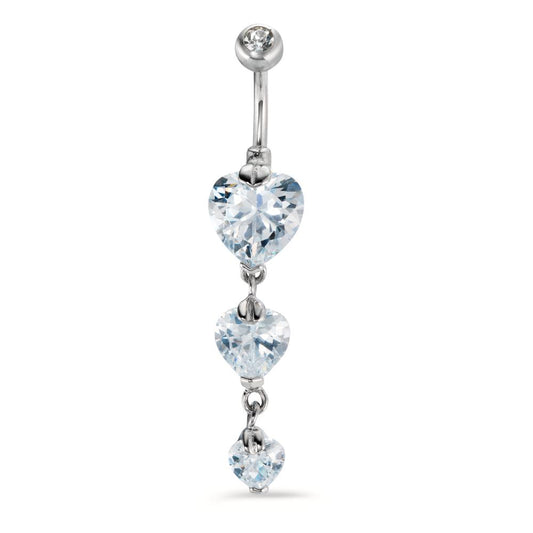 Navel piercing Stainless steel Crystal White, 4 Stones Heart