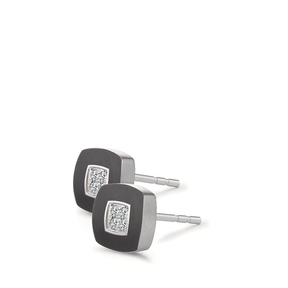 Stud earrings Stainless steel, Ceramic Diamond 0.064 ct, 8 Stones, tw-si