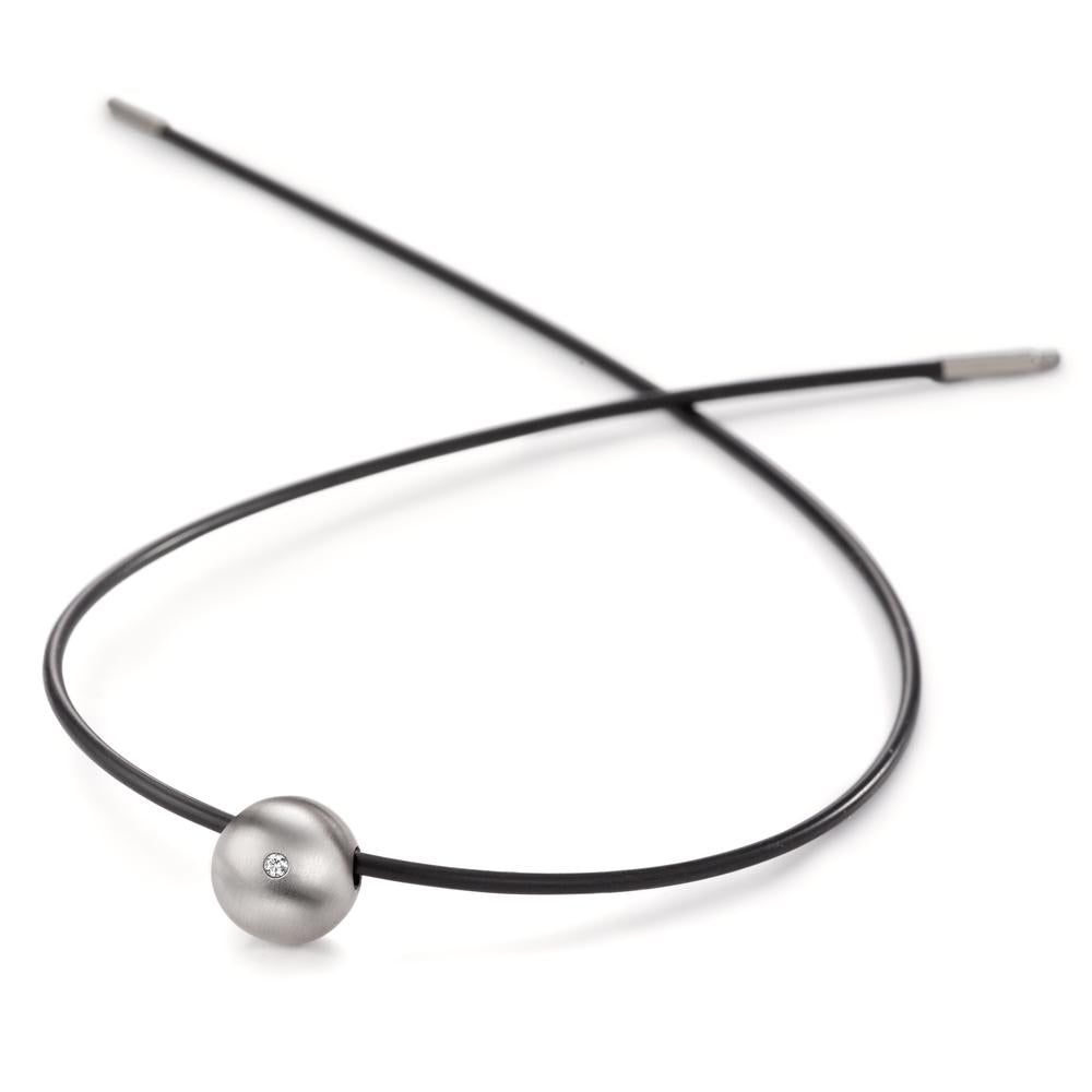 Necklace Stainless steel, Rubber Diamond 0.02 ct, tw-si 45 cm Ø2 mm