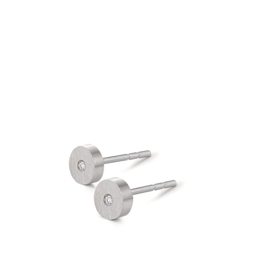 Stud earrings Stainless steel Diamond 0.024 ct, 2 Stones, tw-si Ø5 mm