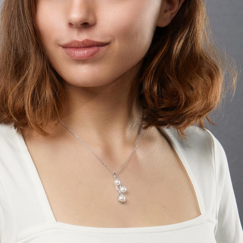 Necklace with pendant Silver Zirconia Freshwater pearl 45 cm