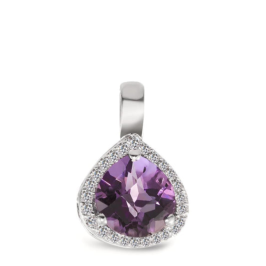 Pendant 9k White Gold Amethyst, Diamond 0.10 ct, 24 Stones, tw-si