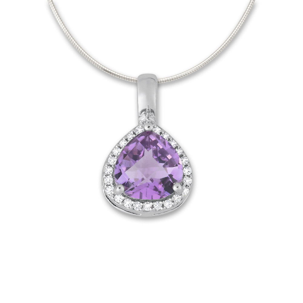 Pendant 9k White Gold Amethyst, Diamond 0.10 ct, 24 Stones, tw-si