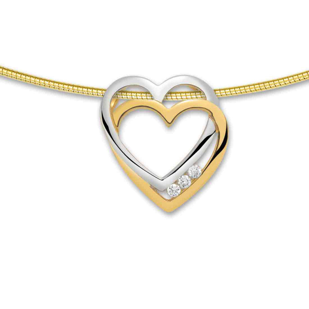 Pendant 9k Yellow Gold, 9k White Gold Diamond 0.03 ct, 3 Stones, w-si Heart Ø13 mm