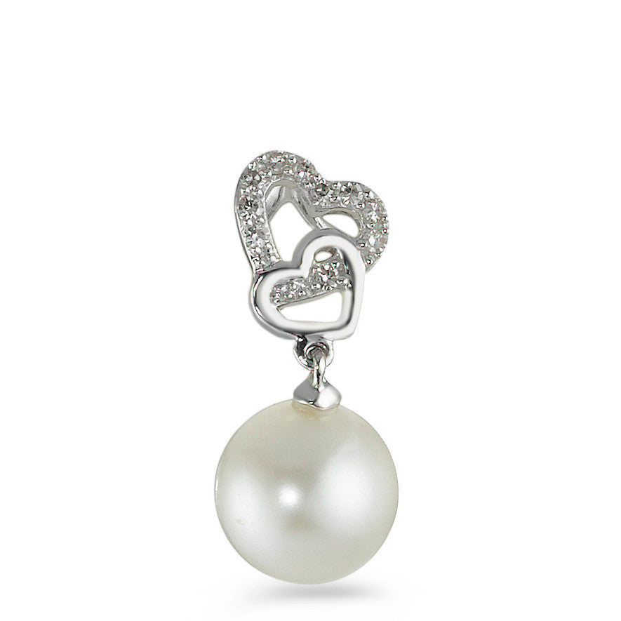 Pendant 9k White Gold Diamond 0.048 ct, w-si Freshwater pearl