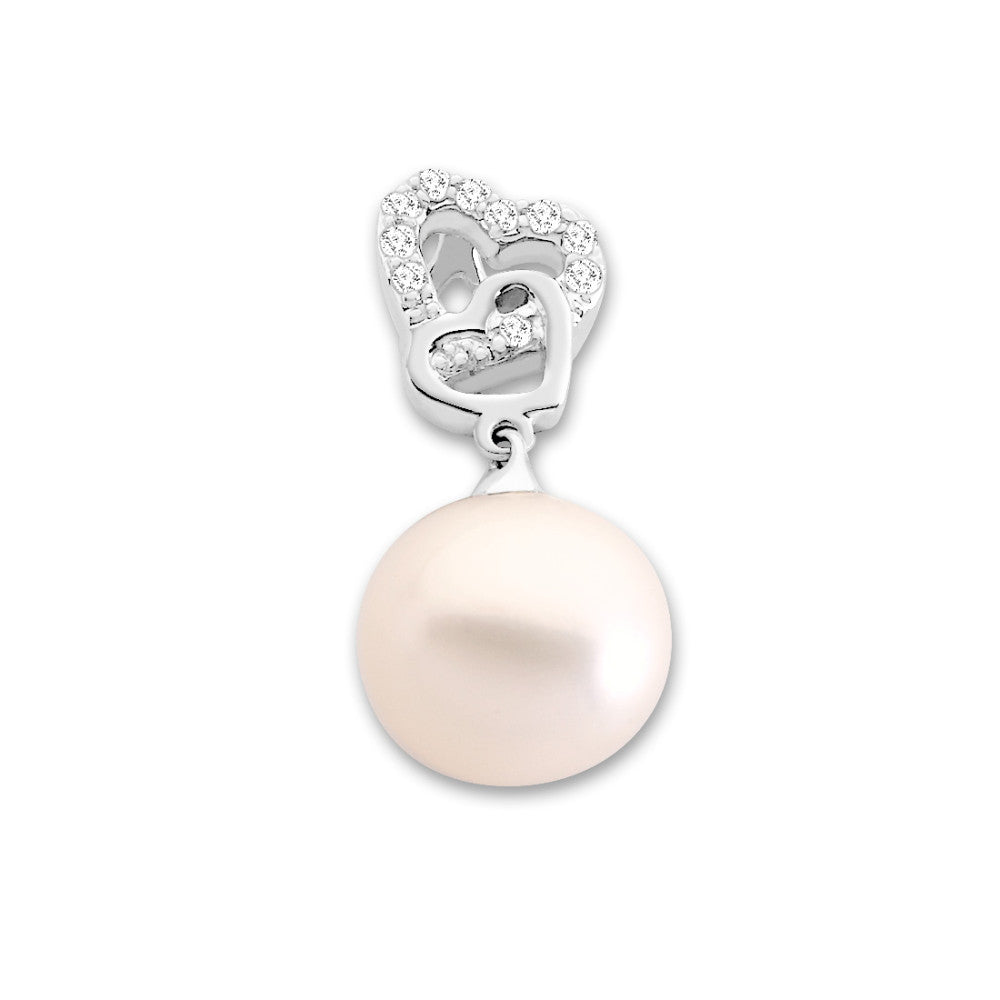 Pendant 9k White Gold Diamond 0.048 ct, w-si Freshwater pearl