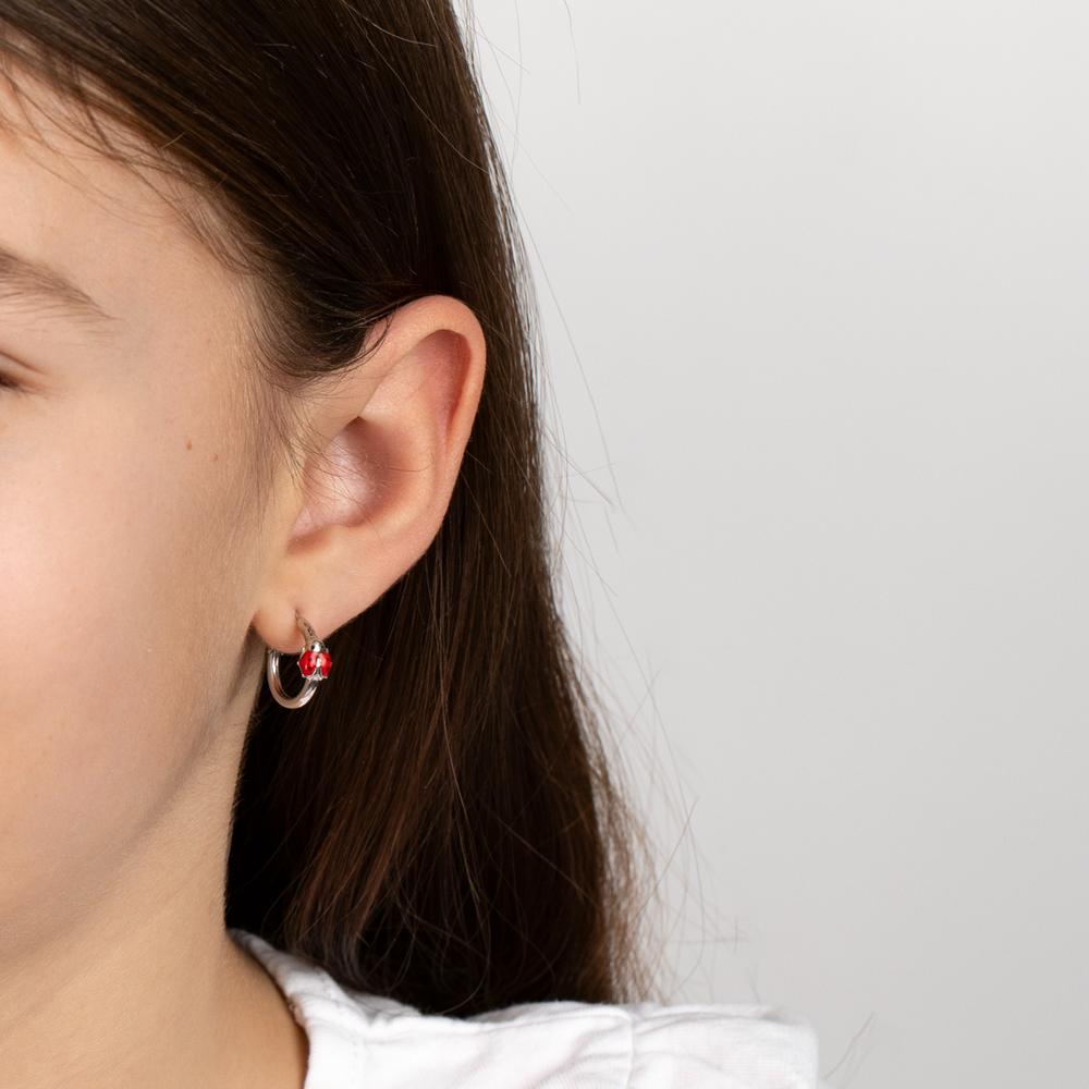 Hoop earrings Silver Rhodium plated Ladybird