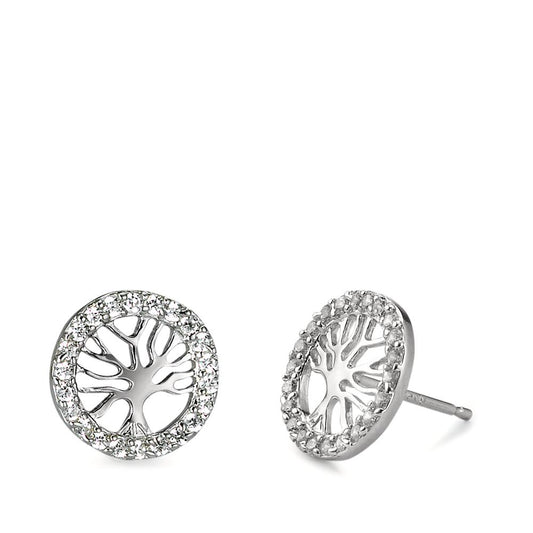 Stud earrings Silver Zirconia Tree Of Life Ø11 mm