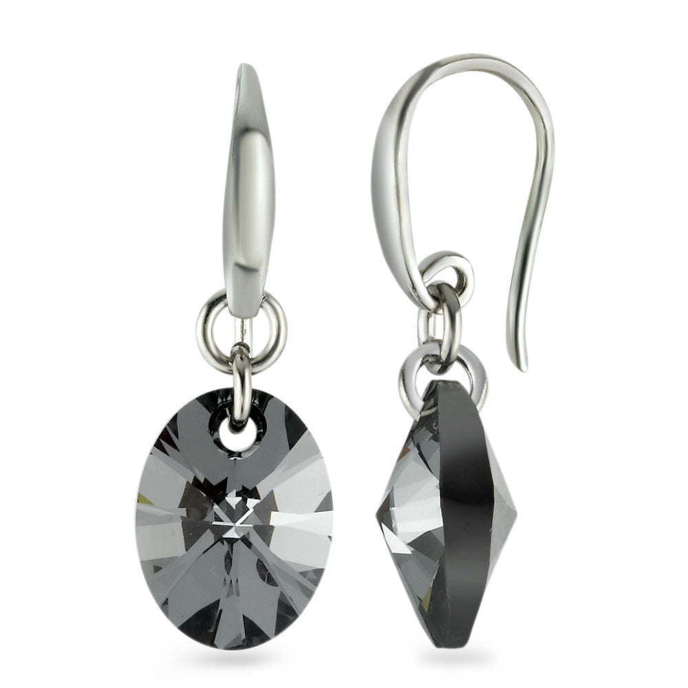 Drop Earrings Silver Zirconia 2 Stones Rhodium plated