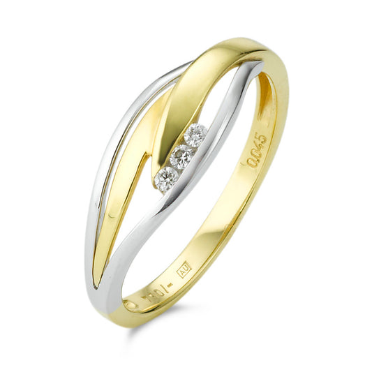 Ring 18k Yellow Gold, 18k White Gold Diamond 0.045 ct, 3 Stones, w-si