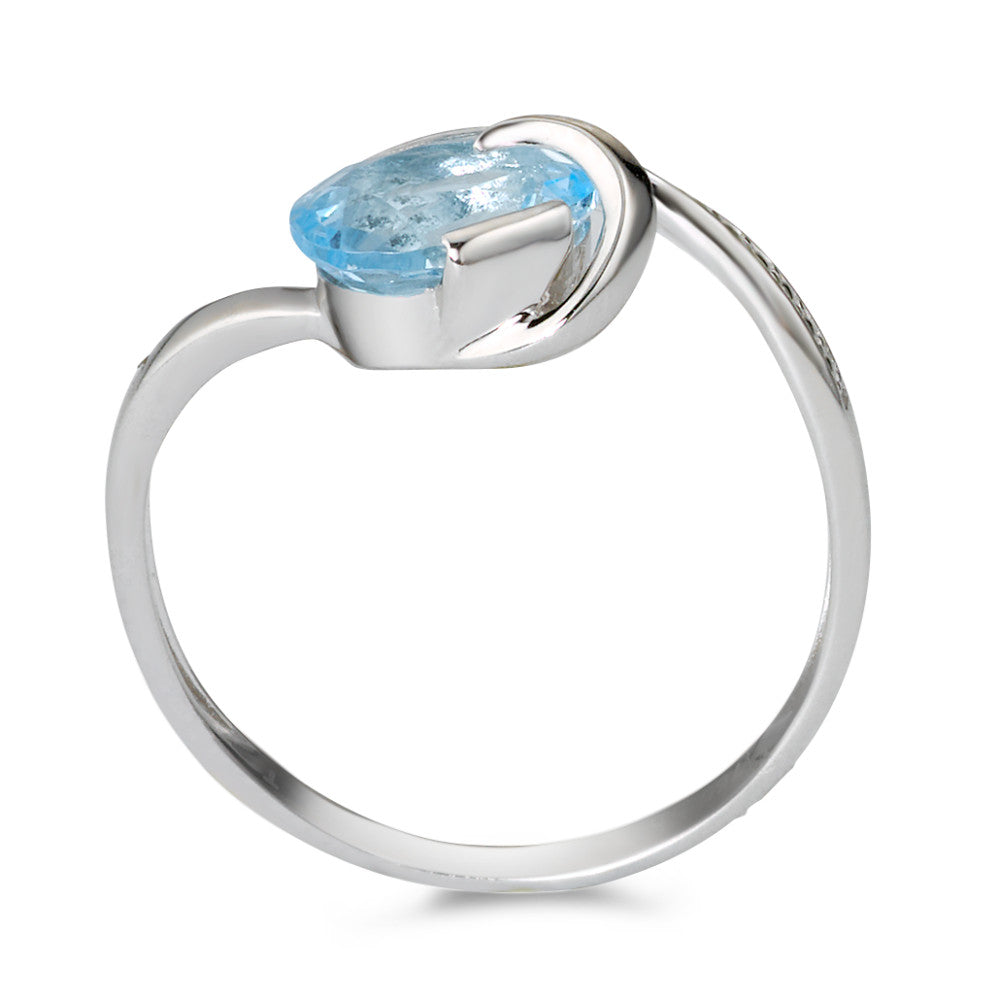 Ring 18k White Gold Topaz Blue, oval, Diamond White, 0.005 ct, w-si