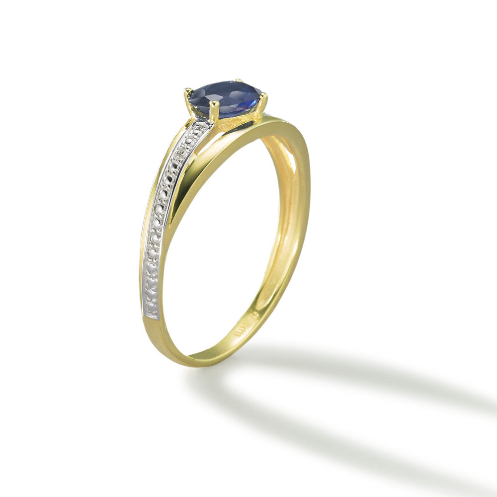 Ring 18k Yellow Gold Sapphire Blue, oval, Diamond White, 0.01 ct