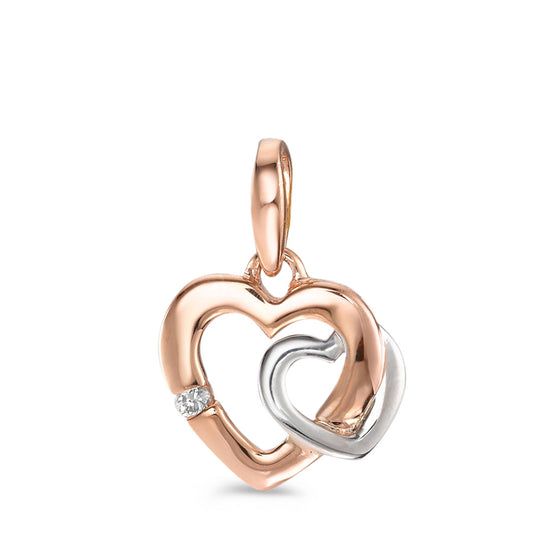 Pendant 18k Red Gold, 18k White Gold Diamond 0.015 ct, w-si Heart Ø11 mm