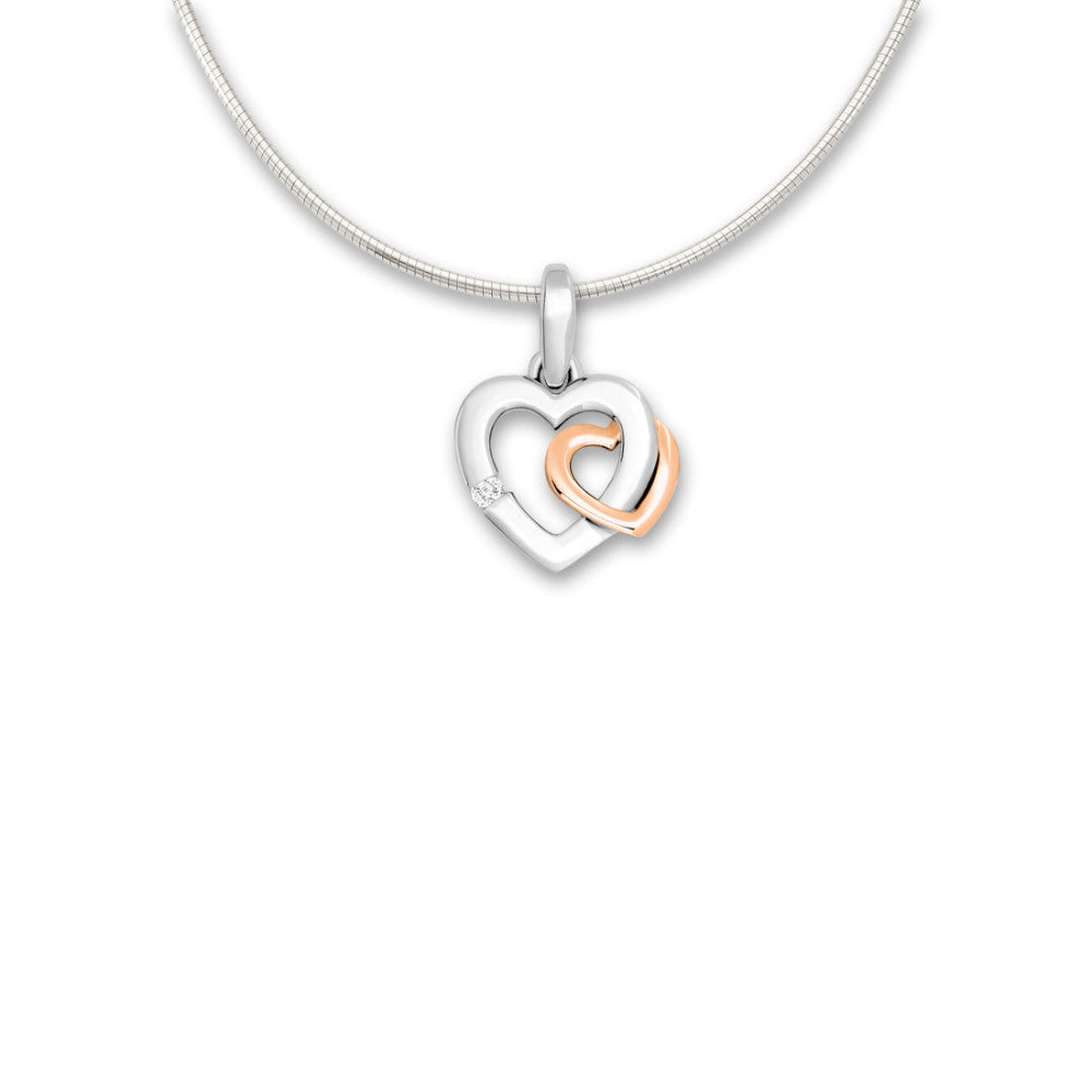 Pendant 18k Red Gold, 18k White Gold Diamond 0.015 ct, w-si Heart Ø11 mm