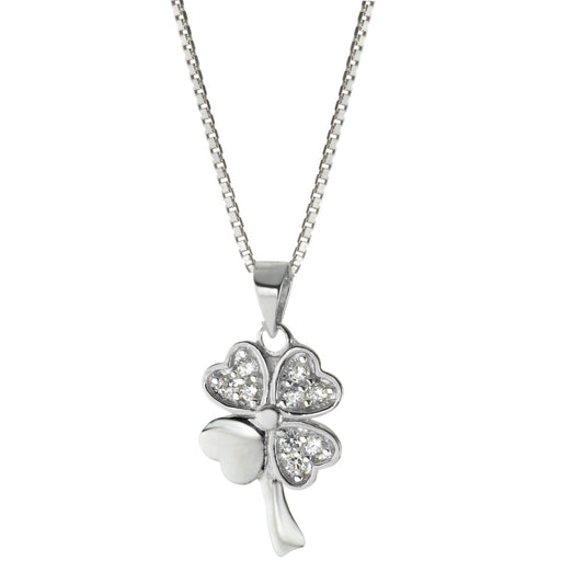 Necklace with pendant Silver Zirconia Cloverleaf 42 cm