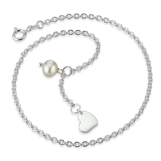 Anklet Silver Freshwater pearl Heart 25-26.5 cm Ø10 mm