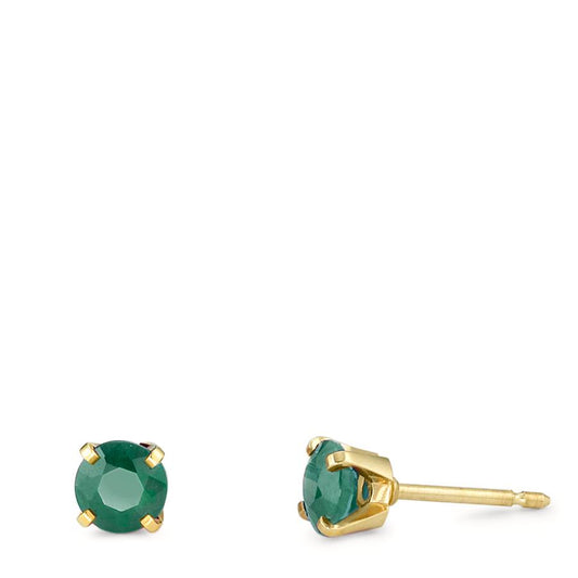 Stud earrings 18k Yellow Gold Emerald 2 Stones Ø3.5 mm