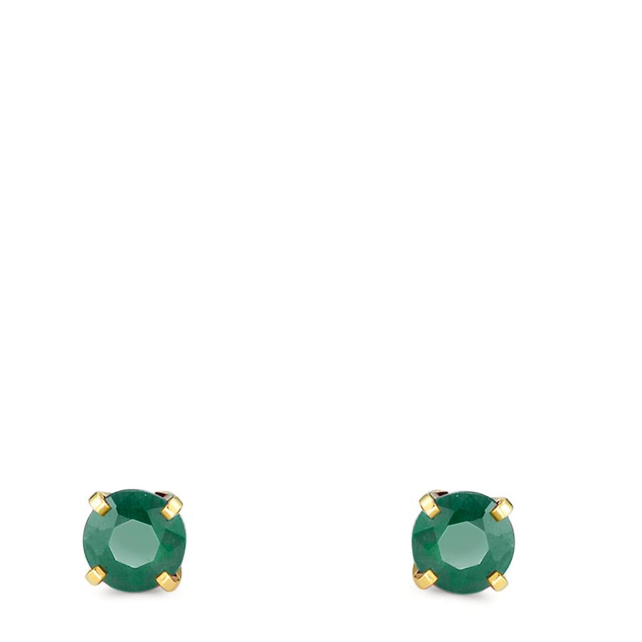 Stud earrings 18k Yellow Gold Emerald 2 Stones Ø3.5 mm