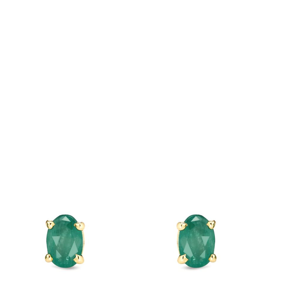 Stud earrings 9k Yellow Gold Emerald 2 Stones