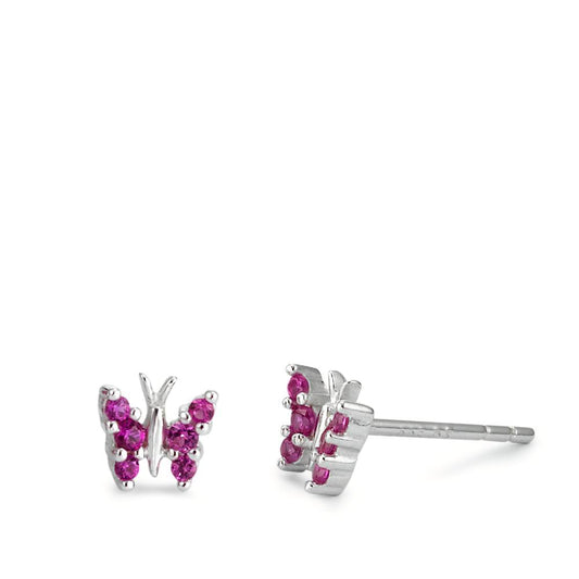 Stud earrings Silver Zirconia 6 Stones Rhodium plated Butterfly Ø6 mm