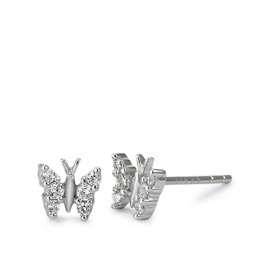 Stud earrings Silver Zirconia White, 6 Stones Rhodium plated Butterfly Ø6 mm