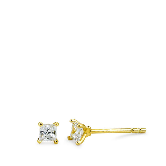 Stud earrings Bronze Zirconia 2 Stones Gold plated