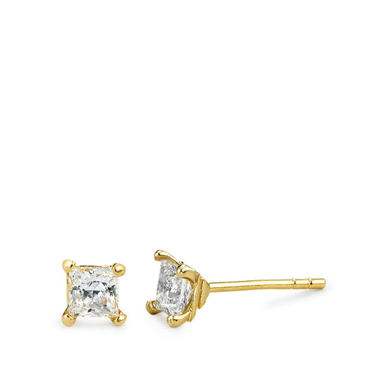 Stud earrings Bronze Zirconia 2 Stones Gold plated