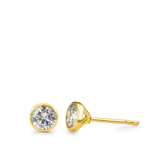 Stud earrings Bronze Zirconia 2 Stones Gold plated